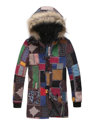 Hooded Color Block Print European Dunjakke For Menn