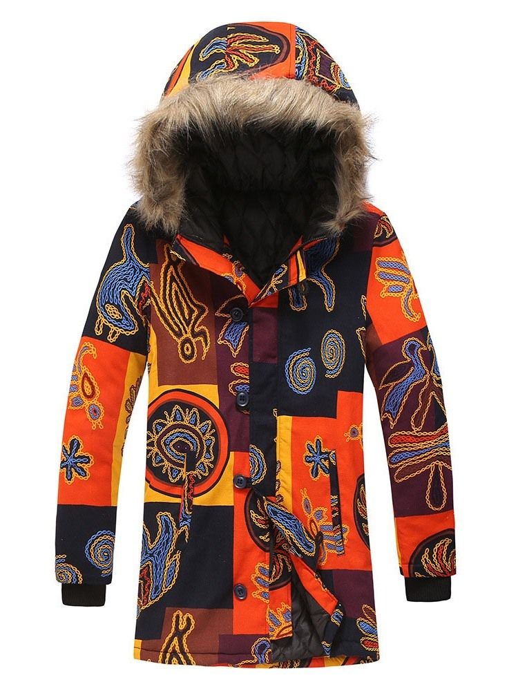 Hooded Color Block Print European Dunjakke For Menn