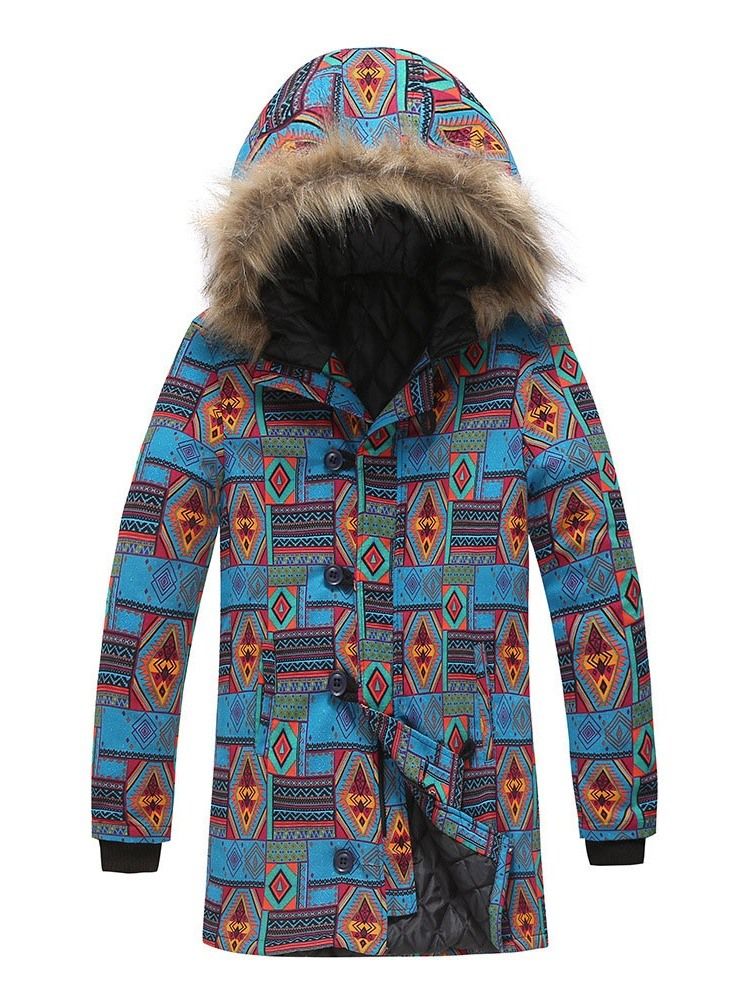 Hooded Color Block Print European Dunjakke For Menn