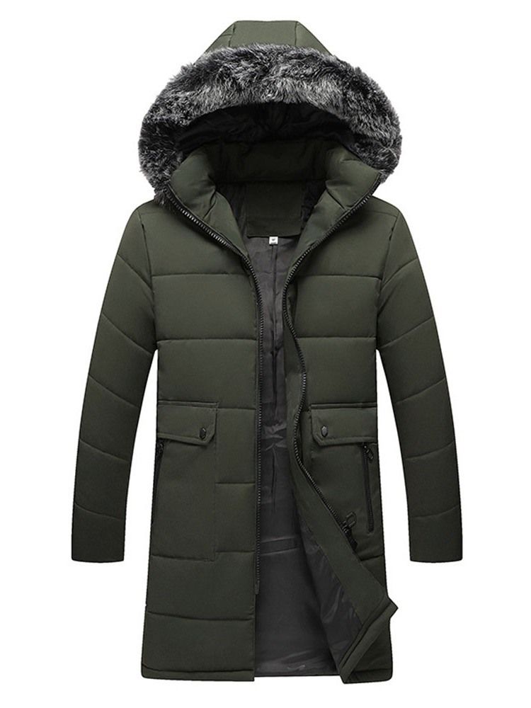 Hooded Mid-length Plain Zipper Casual Down Jacket For Menn