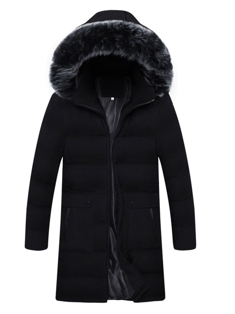 Hooded Mid-length Plain Zipper Casual Down Jacket For Menn