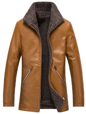 Lapel Mid-length Casual Slim Herre Leather Jacket