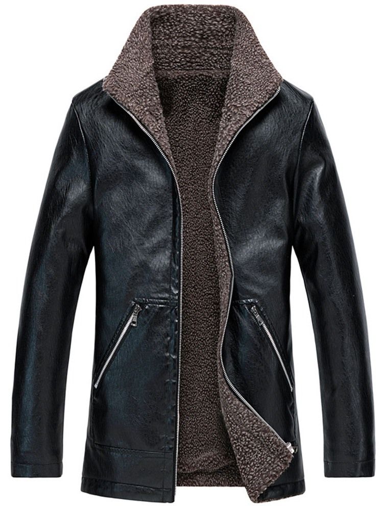 Lapel Mid-length Casual Slim Herre Leather Jacket