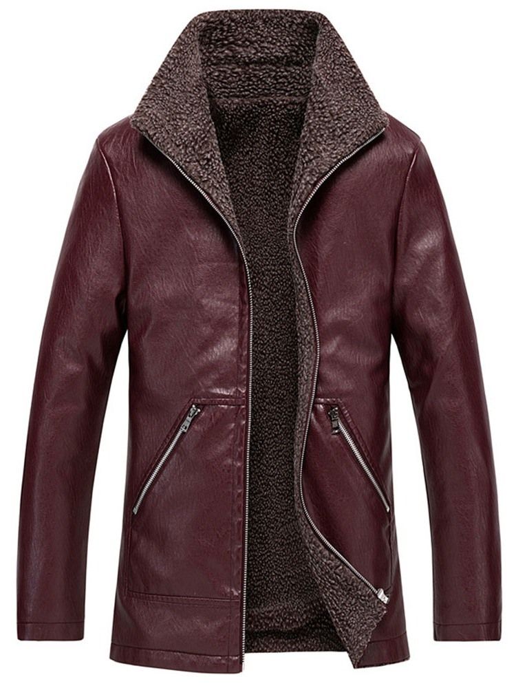 Lapel Mid-length Casual Slim Herre Leather Jacket