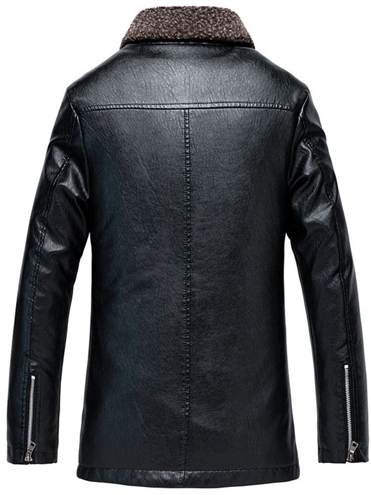 Lapel Mid-length Casual Slim Herre Leather Jacket