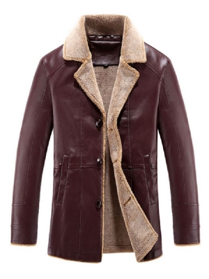 Lapel Mid-length Slim Leather Jacket For Menn