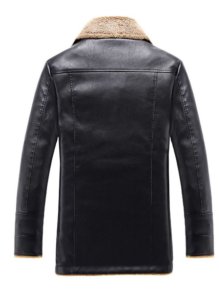 Lapel Mid-length Slim Leather Jacket For Menn