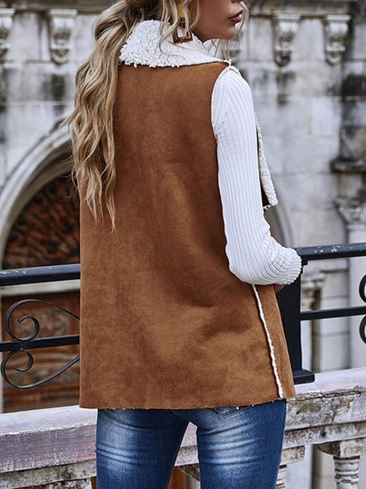 Lapel Plain Mid-length Fall Vest For Kvinner