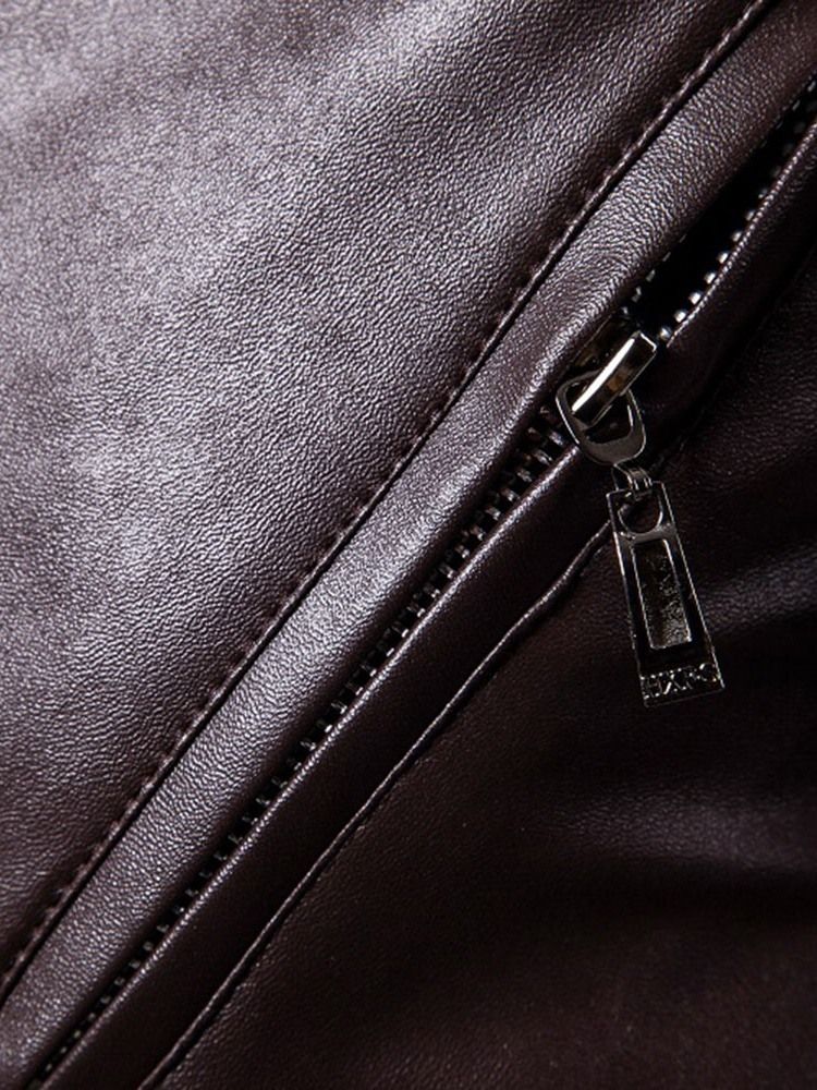 Lapel Plain Zipper Herrejakke