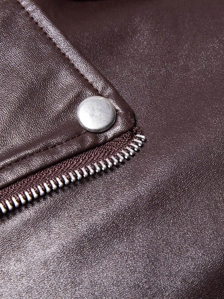 Lapel Plain Zipper Herrejakke