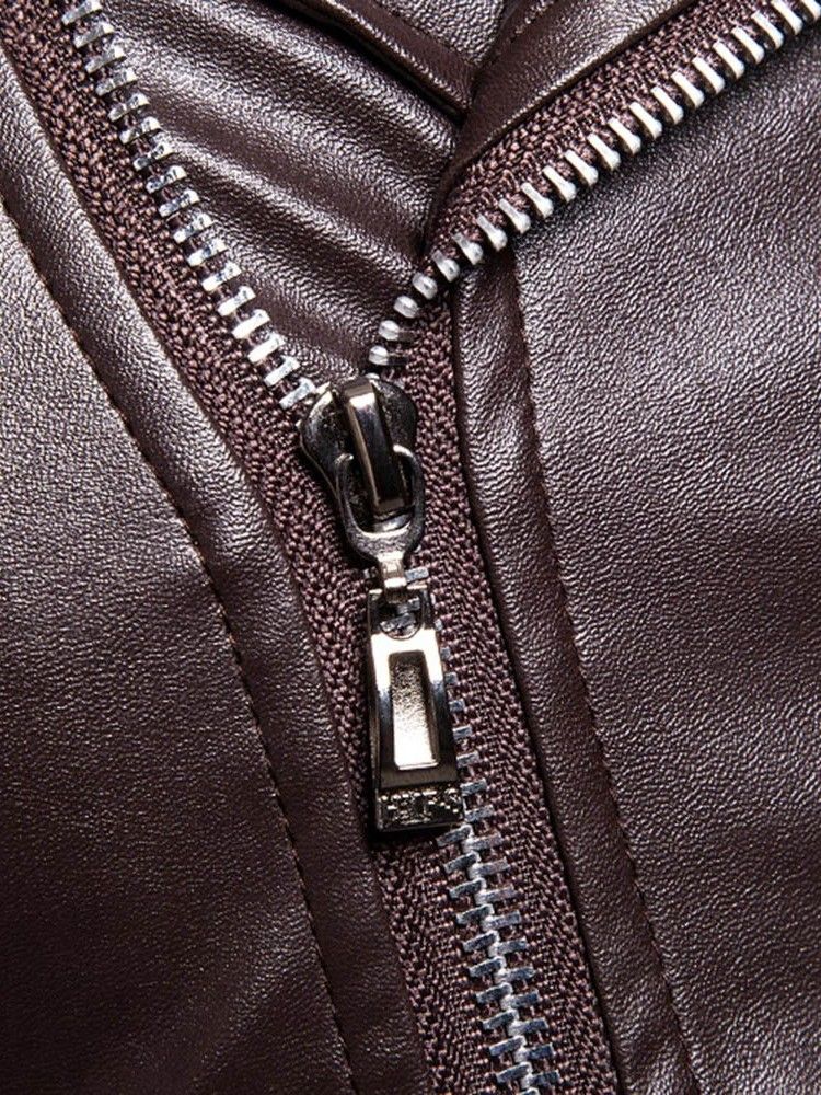 Lapel Plain Zipper Herrejakke