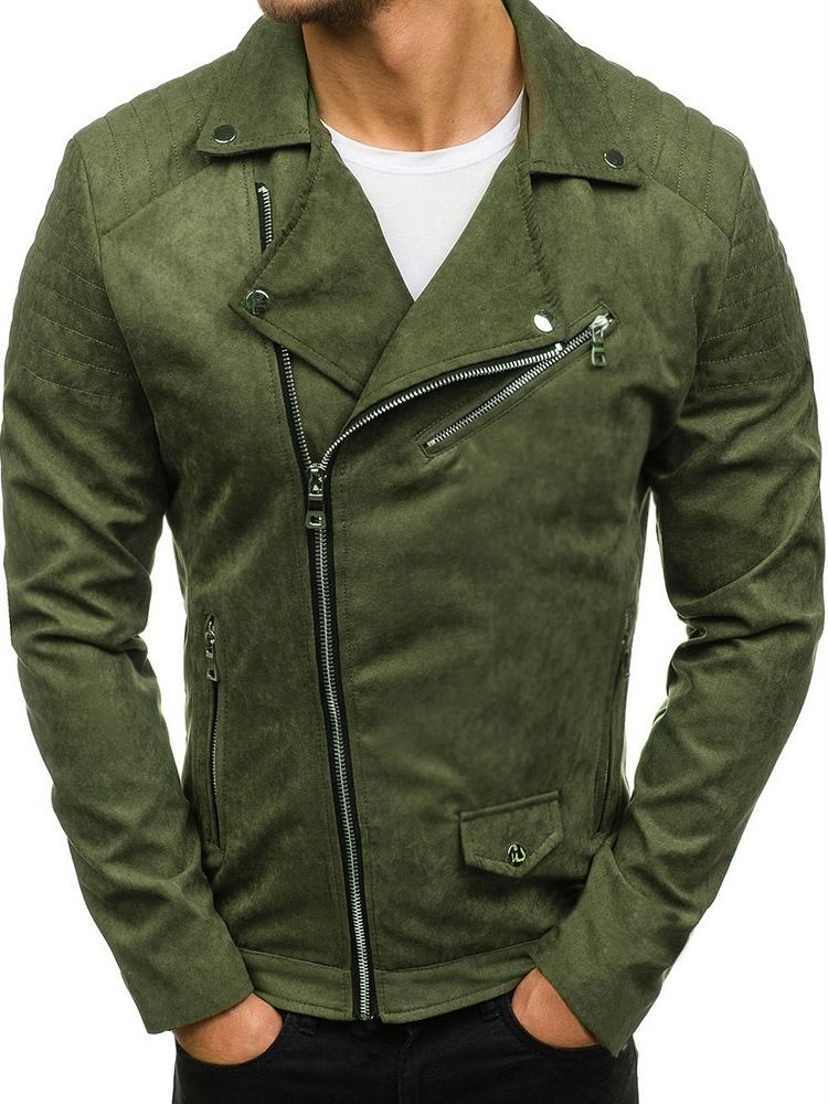 Lapel Plain Zipper Style Jacket For Menn