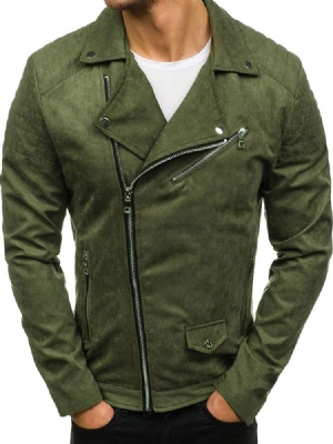 Lapel Plain Zipper Style Jacket For Menn