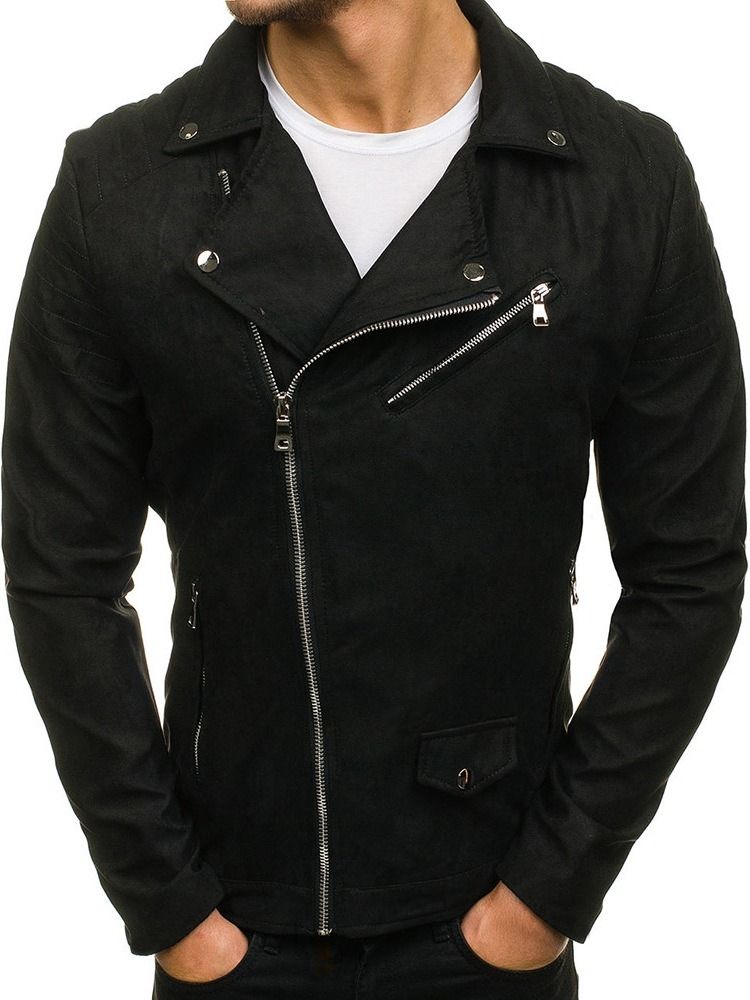 Lapel Plain Zipper Style Jacket For Menn