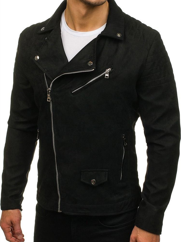 Lapel Plain Zipper Style Jacket For Menn