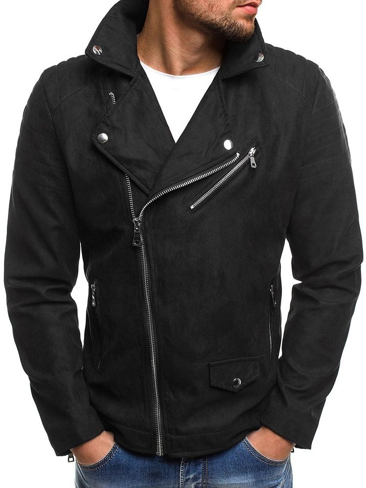 Lapel Plain Zipper Style Jacket For Menn