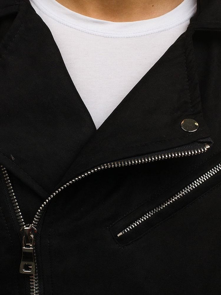 Lapel Plain Zipper Style Jacket For Menn