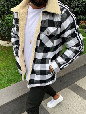 Lapel Pocket Plaid Loose Thick Style Jacket For Menn