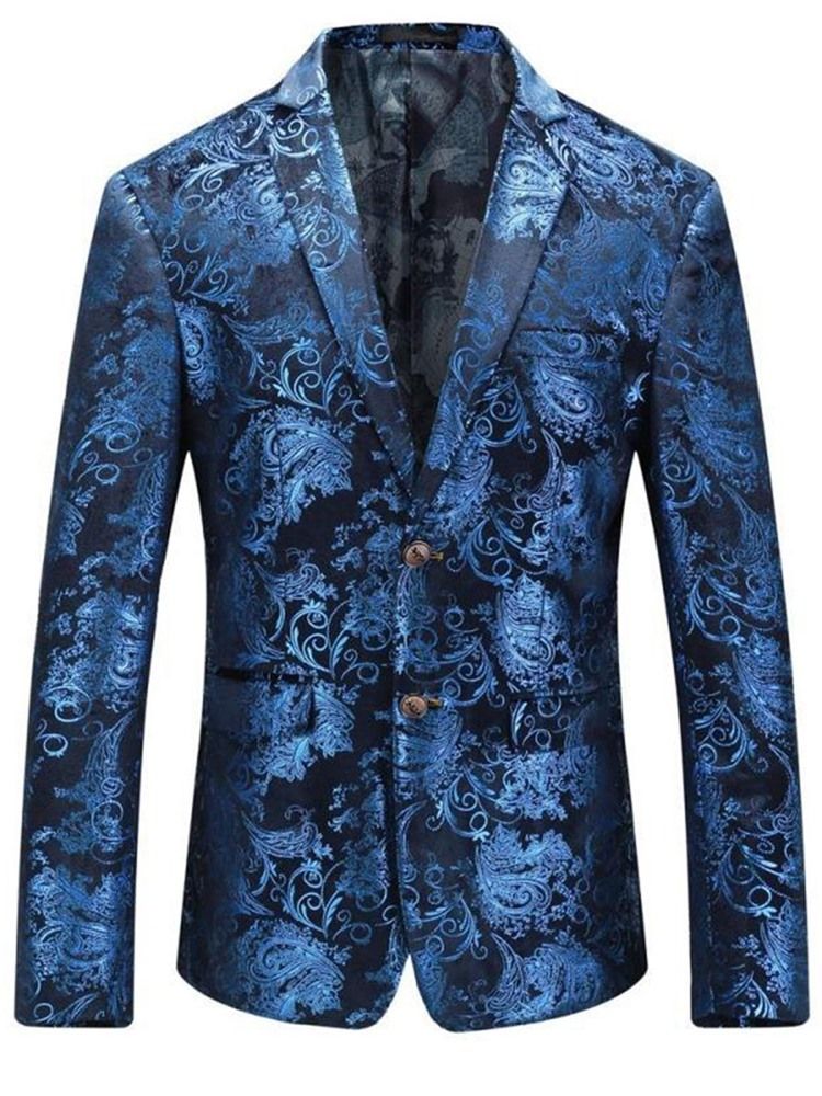 Lapel Slim Classic Print Blazer For Menn