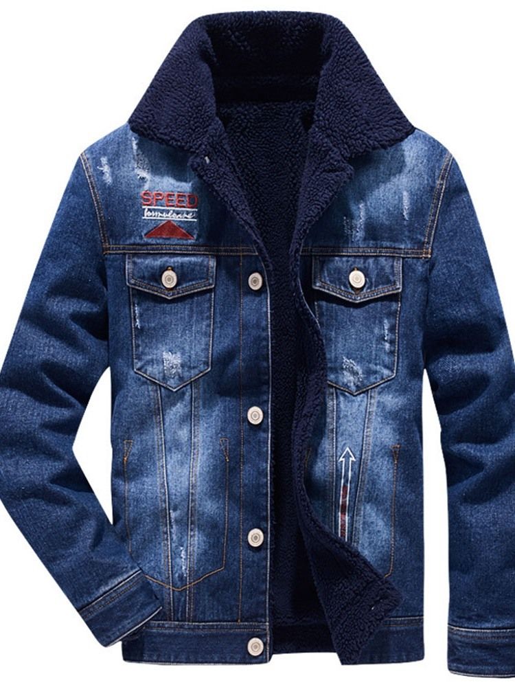 Letter Fleece Lapel Winter Casual Herre Jacket