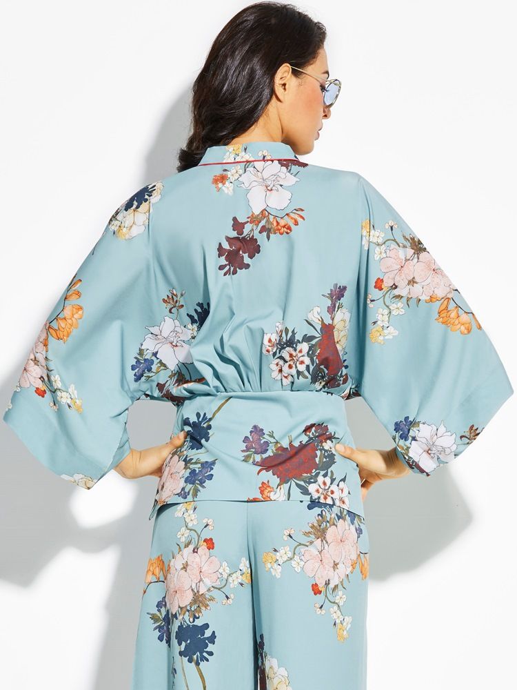 Løst Blomstertrykk Kimono Frakk For Kvinner