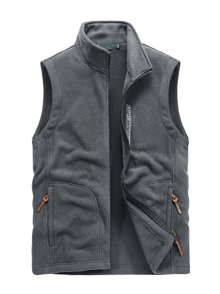 Menns Letter Stand Collar Glidelås Casual Vest