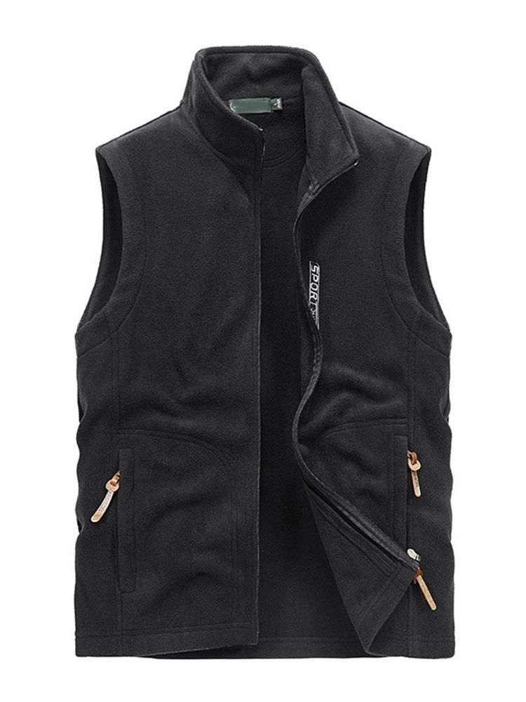 Menns Letter Stand Collar Glidelås Casual Vest