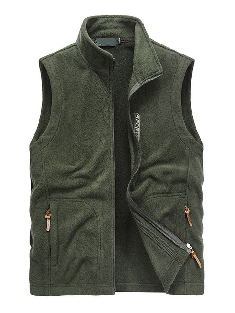 Menns Letter Stand Collar Glidelås Casual Vest