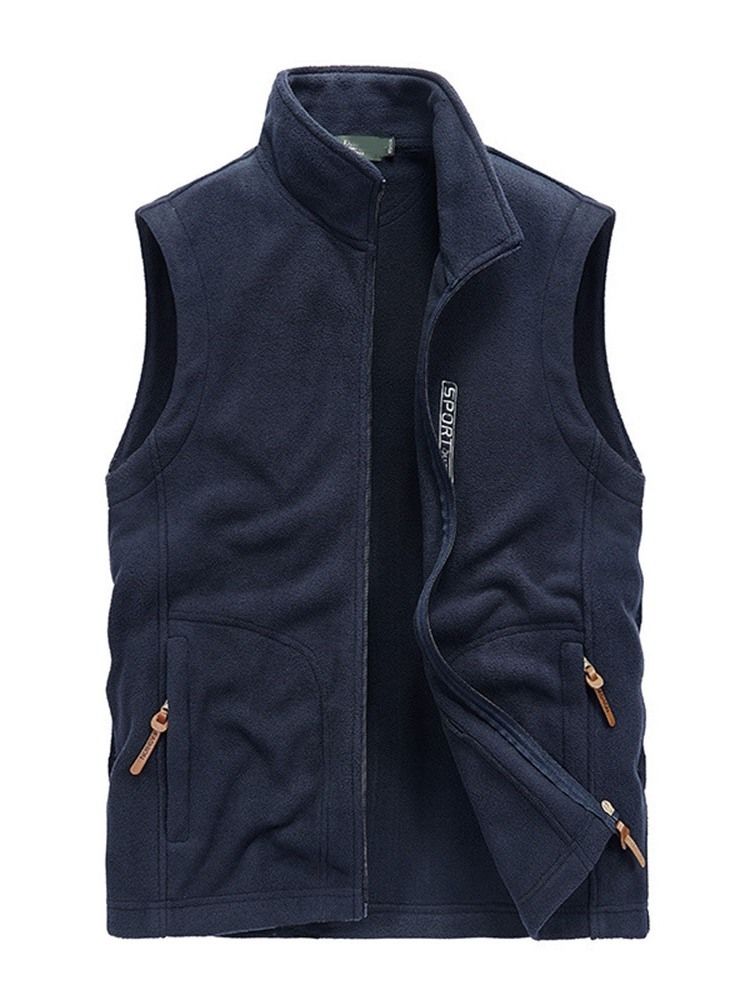 Menns Letter Stand Collar Glidelås Casual Vest