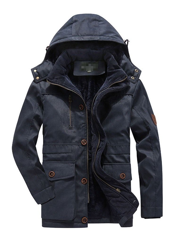 Mid-length Hooded Casual Glidelås Dunjakke For Menn