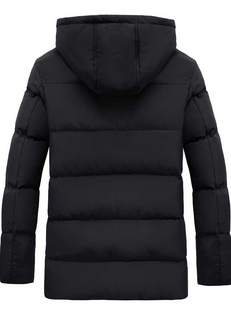 Mid-length Plain Hooded Casual Down Jacket For Menn