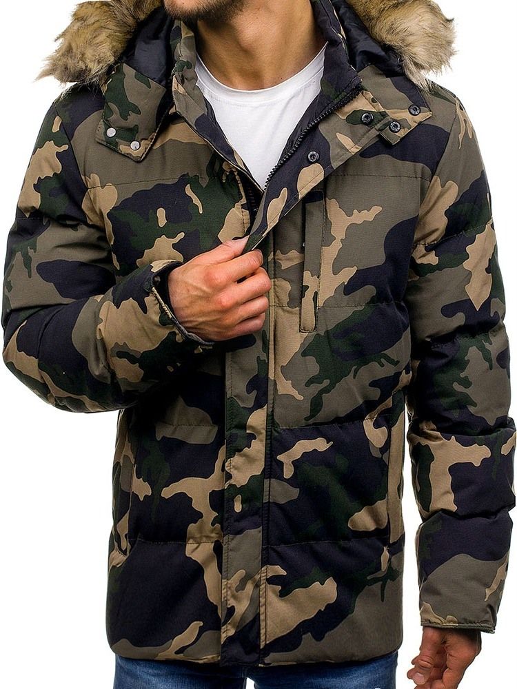 Mid-length Pocket Camouflage Casual Glidelås Dunjakke For Menn