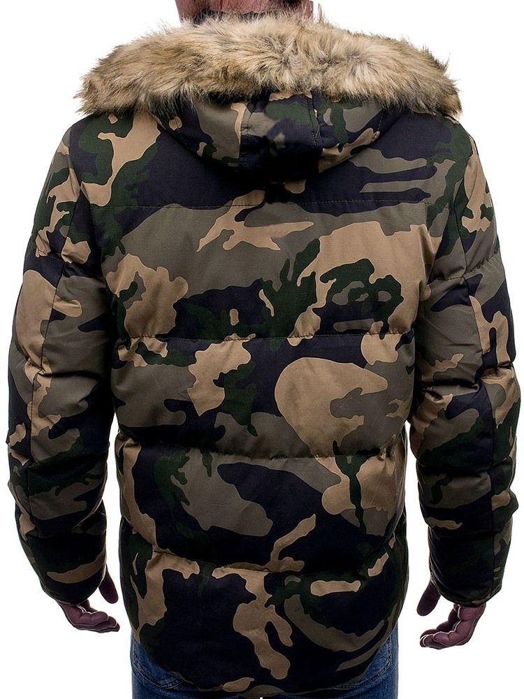 Mid-length Pocket Camouflage Casual Glidelås Dunjakke For Menn