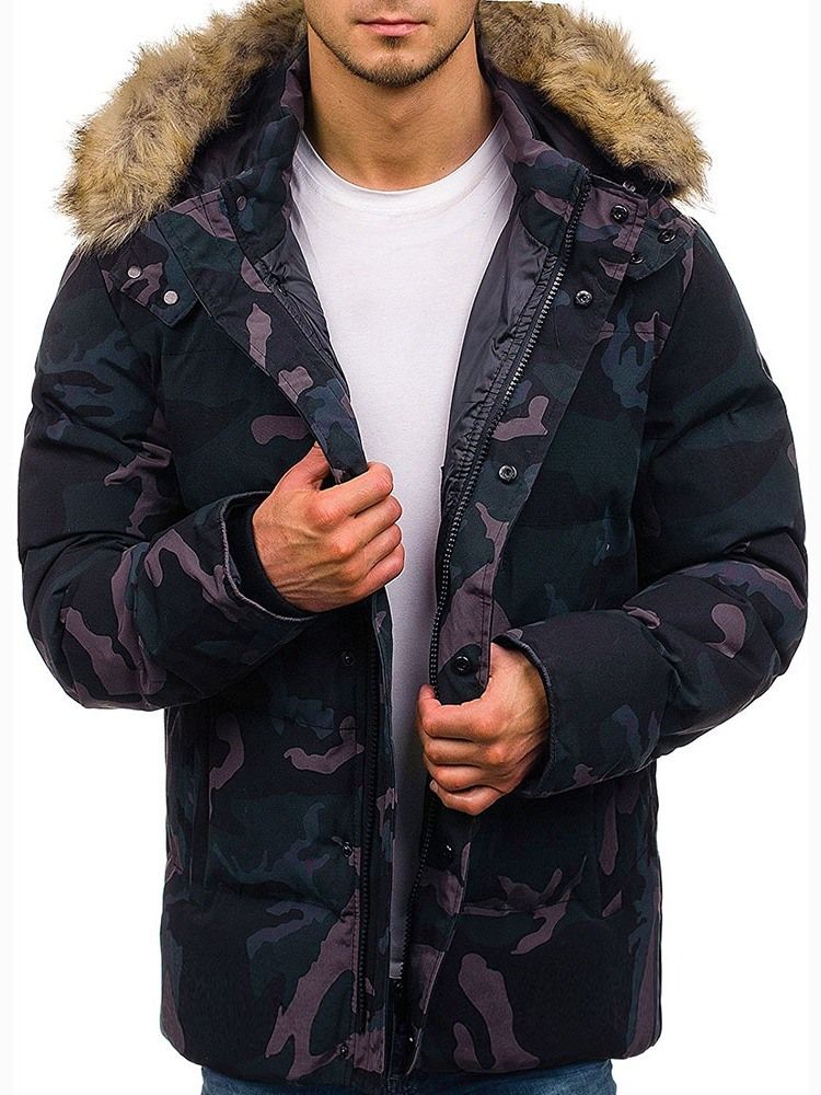 Mid-length Pocket Camouflage Casual Glidelås Dunjakke For Menn