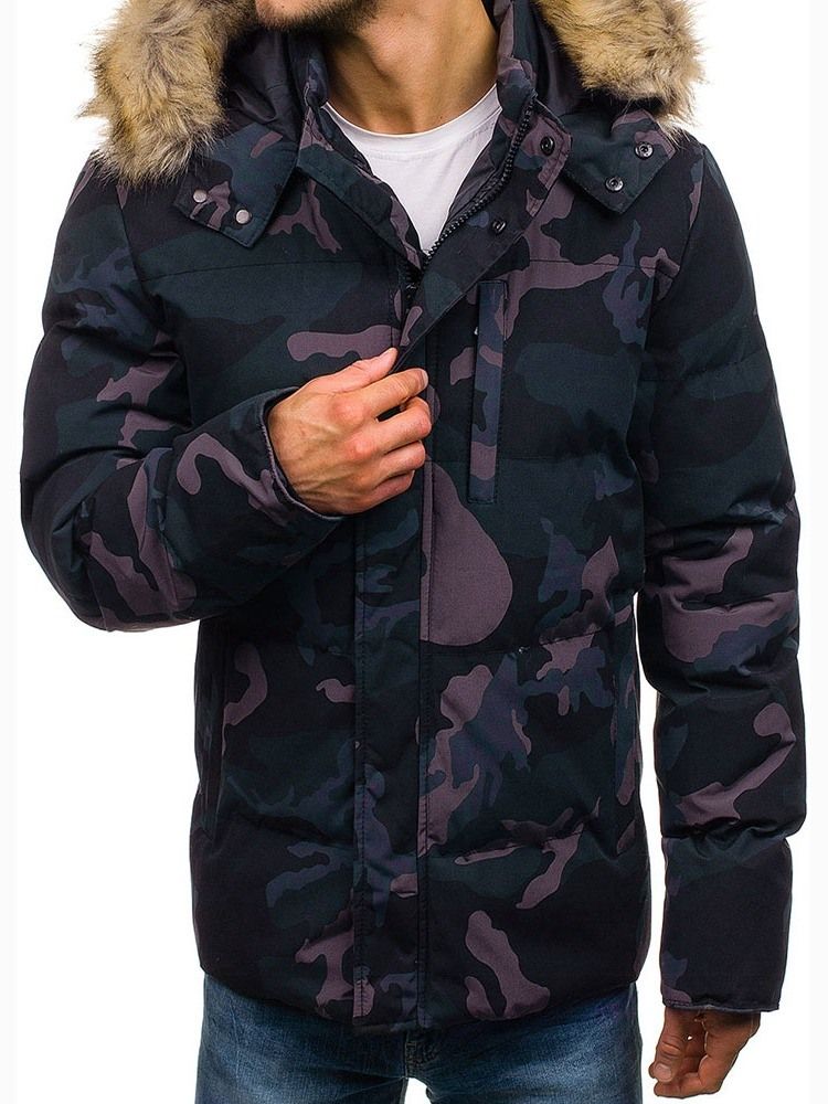 Mid-length Pocket Camouflage Casual Glidelås Dunjakke For Menn