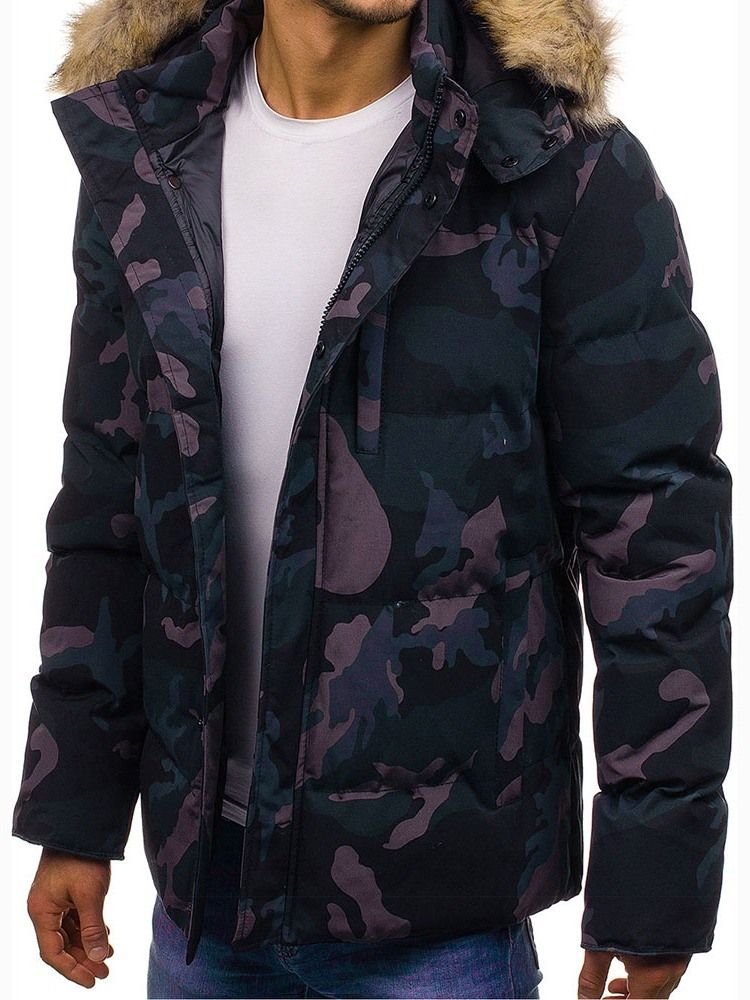 Mid-length Pocket Camouflage Casual Glidelås Dunjakke For Menn