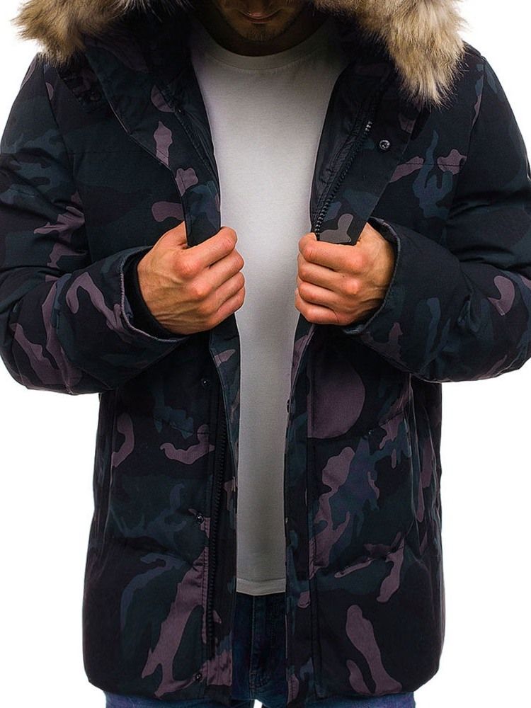 Mid-length Pocket Camouflage Casual Glidelås Dunjakke For Menn