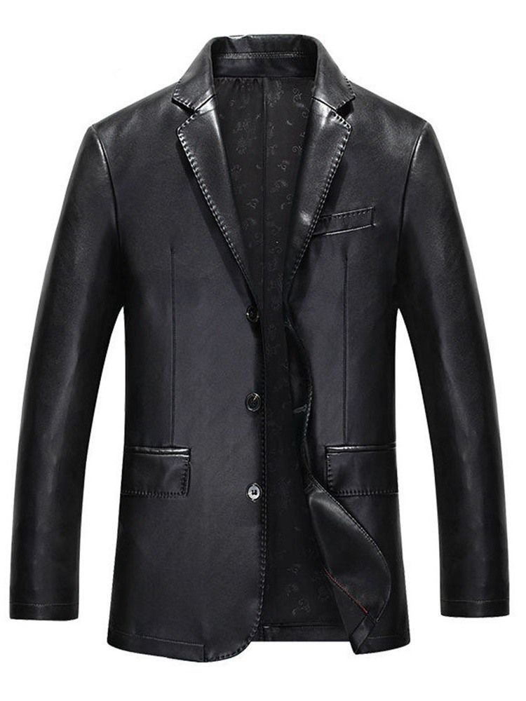 Notch Lapel Plain Standard Ol Fall Leather Jacket For Menn