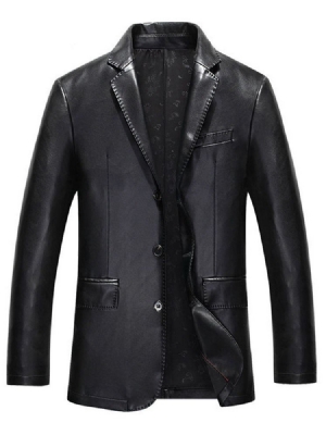 Notch Lapel Plain Standard Ol Fall Leather Jacket For Menn