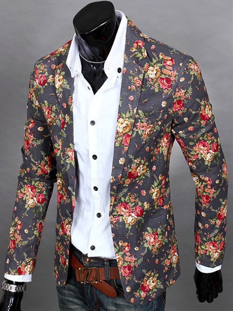 Notched Lapel Floral Print Vogue Casual Blazer For Menn