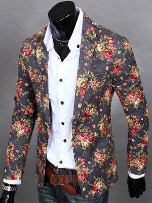 Notched Lapel Floral Print Vogue Casual Blazer For Menn