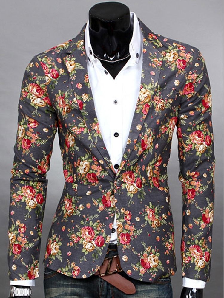 Notched Lapel Floral Print Vogue Casual Blazer For Menn