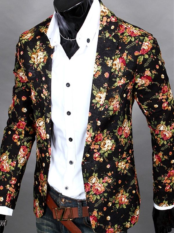 Notched Lapel Floral Print Vogue Casual Blazer For Menn