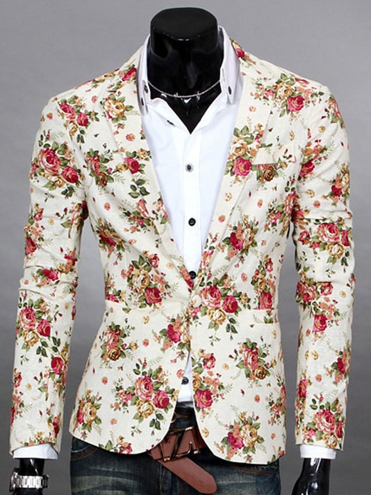 Notched Lapel Floral Print Vogue Casual Blazer For Menn