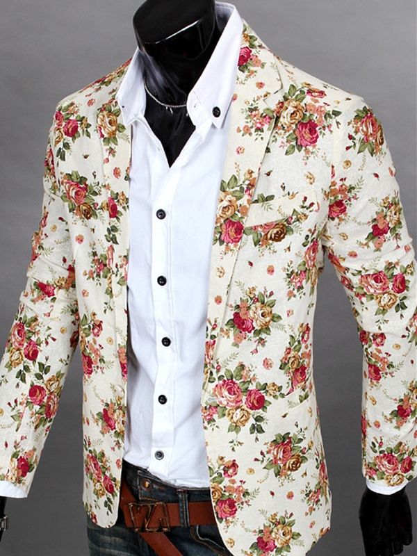 Notched Lapel Floral Print Vogue Casual Blazer For Menn