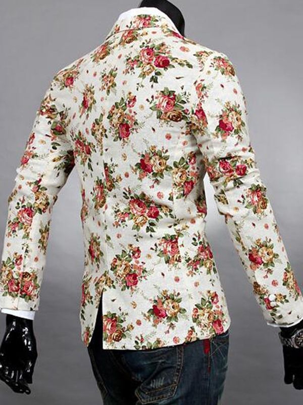 Notched Lapel Floral Print Vogue Casual Blazer For Menn