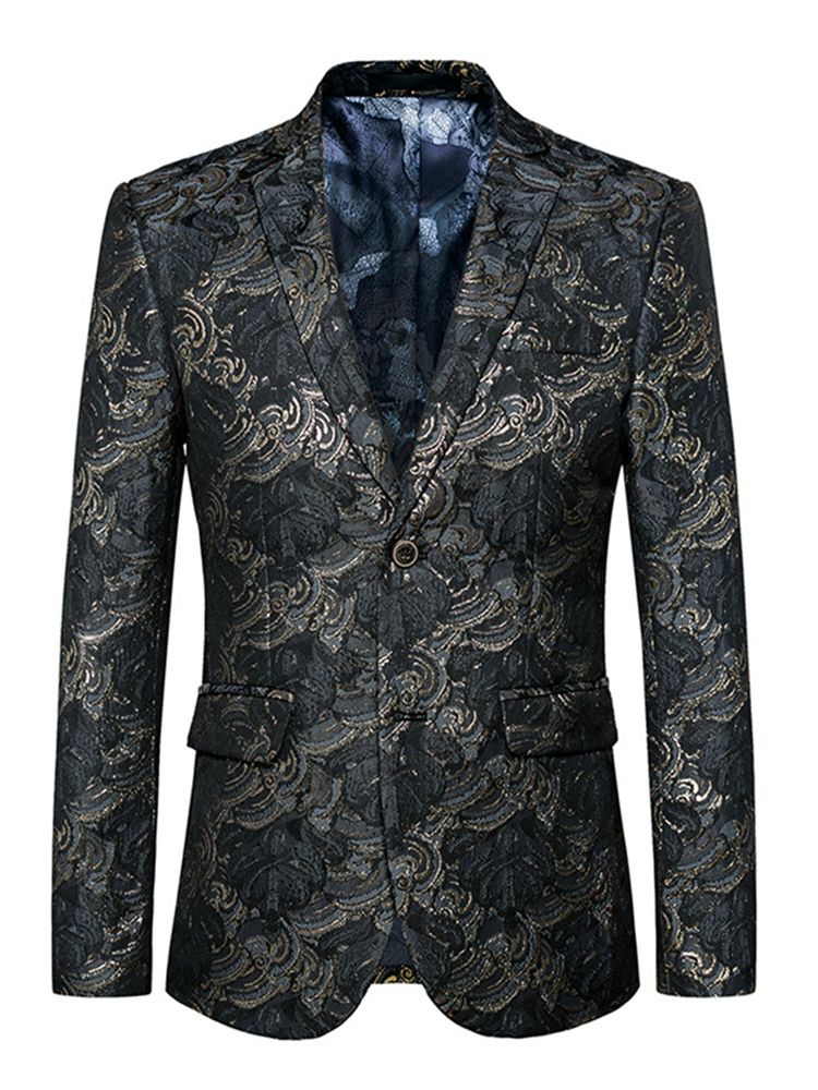 Notched Lapel Jacquard Blazer For Menn