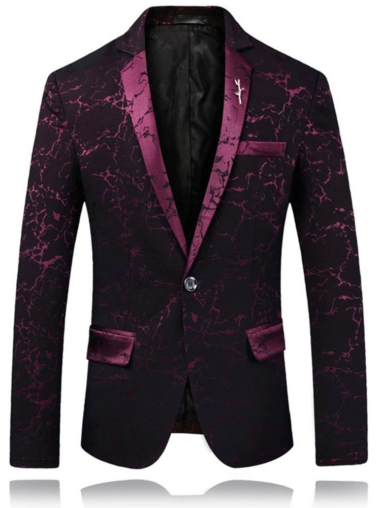 Notched Lapel Mens One Button Slim Blazer Jacket