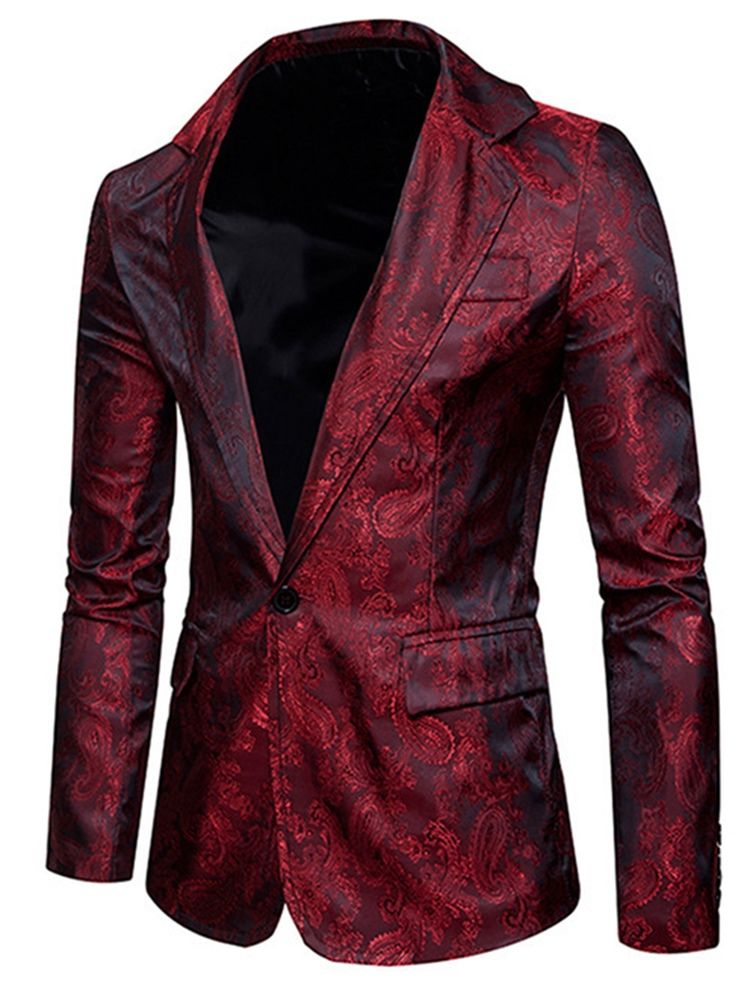 Notched Lapel Slim Fit Pocket Print Blazer For Menn