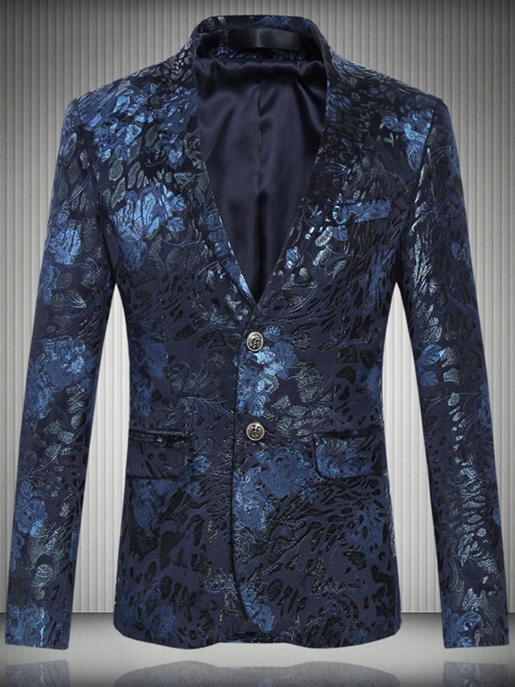 Notched Lapel Vintage Print Blazer For Menn